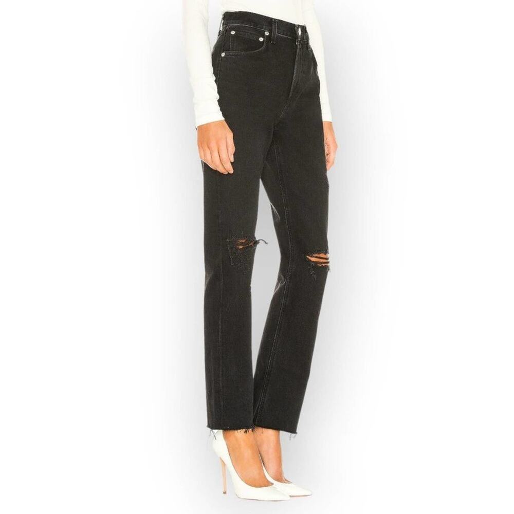 AGOLDE Cherie High Rise Straight Jeans SIZE 24x31 Black Distortion Denim NWT